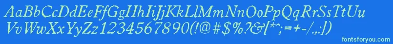 WorcesterantiqueItalic-Schriftart – Grüne Schriften auf blauem Hintergrund