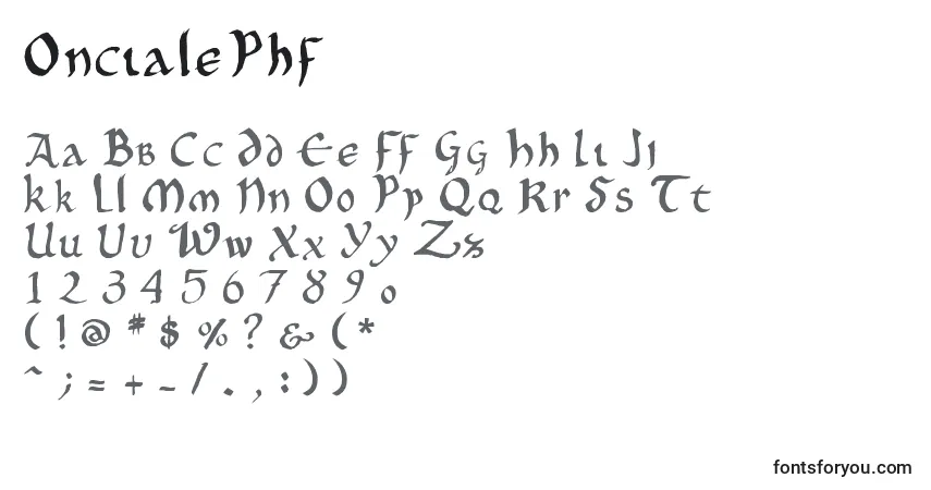 A fonte OncialePhf – alfabeto, números, caracteres especiais
