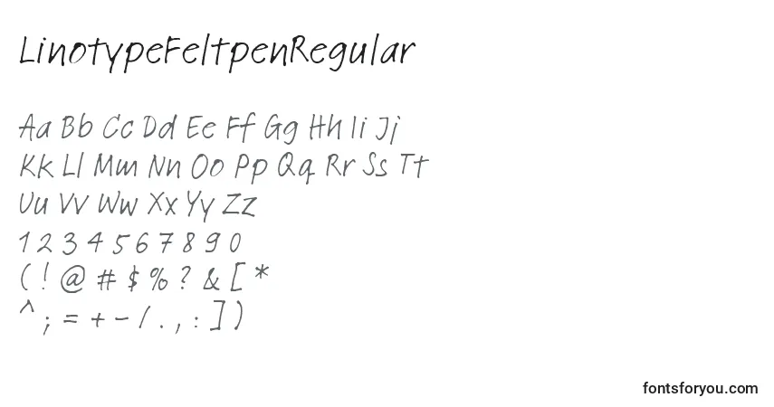 A fonte LinotypeFeltpenRegular – alfabeto, números, caracteres especiais