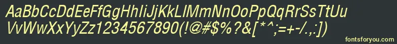 フォントArenacondensed Italic – 黒い背景に黄色の文字