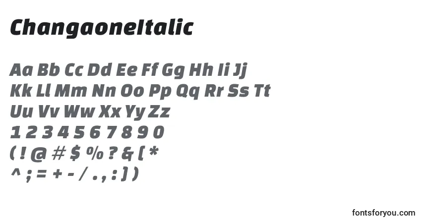 Шрифт ChangaoneItalic – алфавит, цифры, специальные символы