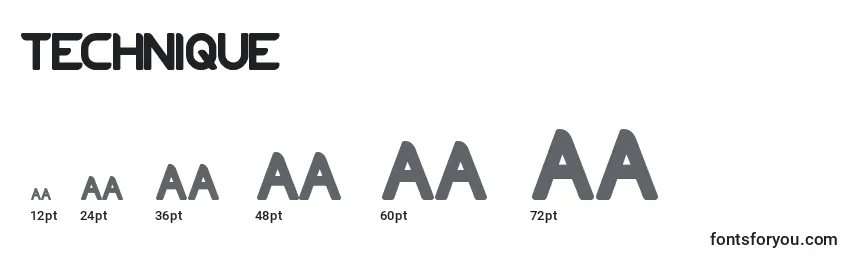 Размеры шрифта Technique