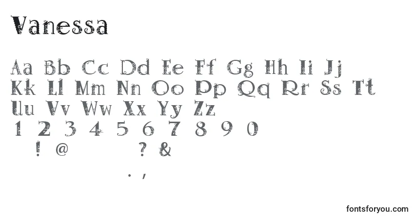 A fonte Vanessa – alfabeto, números, caracteres especiais