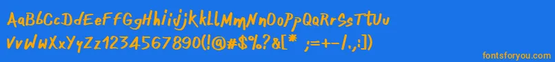 フォントOnefingerCre – オレンジ色の文字が青い背景にあります。