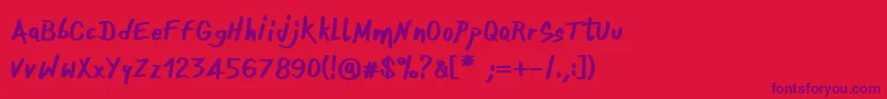 Więcej informacji o czcionce OnefingerCre Czcionka OnefingerCre – fioletowe czcionki na czerwonym tle