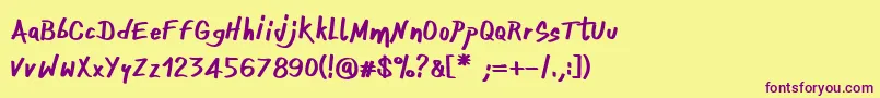 Czcionka OnefingerCre – fioletowe czcionki na żółtym tle