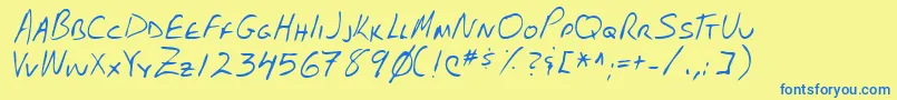 フォントLehn102 – 青い文字が黄色の背景にあります。