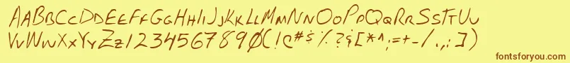 フォントLehn102 – 茶色の文字が黄色の背景にあります。