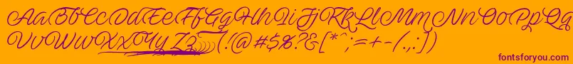 AveutanPersonalUse-fontti – violetit fontit oranssilla taustalla