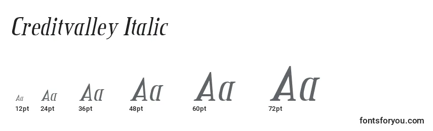 Размеры шрифта Creditvalley Italic