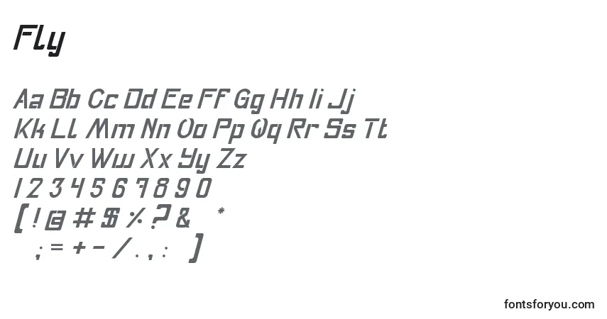 Czcionka Fly – alfabet, cyfry, specjalne znaki