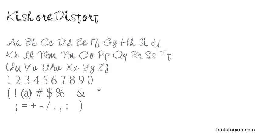Czcionka KishoreDistort – alfabet, cyfry, specjalne znaki