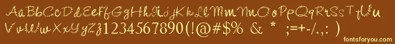 KishoreDistort-fontti – keltaiset fontit ruskealla taustalla