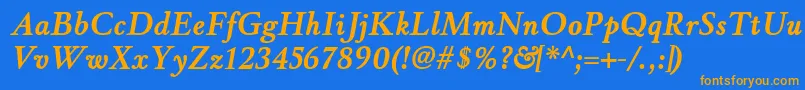 フォントWinthorpergBolditalic – オレンジ色の文字が青い背景にあります。