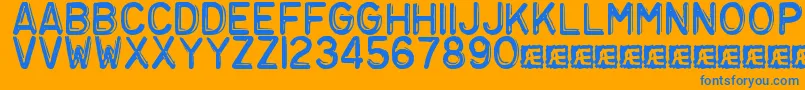 EmbossingTape3Brk Font – Blue Fonts on Orange Background