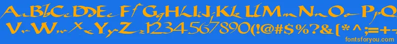 Weitere Informationen zur Bigbrushfont19RegularTtext-Schriftart Bigbrushfont19RegularTtext-Schriftart – Orangefarbene Schriften auf blauem Hintergrund