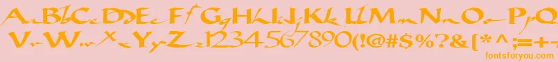 フォントBigbrushfont19RegularTtext – オレンジの文字がピンクの背景にあります。