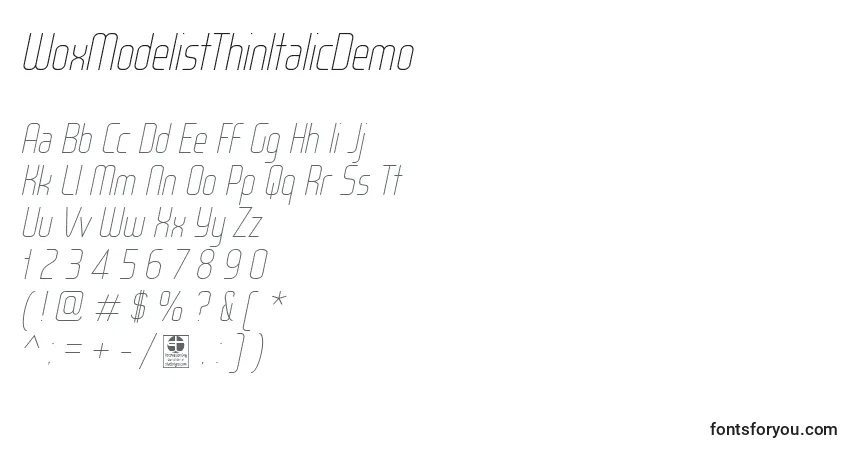 WoxModelistThinItalicDemo Font – alphabet, numbers, special characters