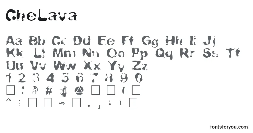 Czcionka CheLava – alfabet, cyfry, specjalne znaki