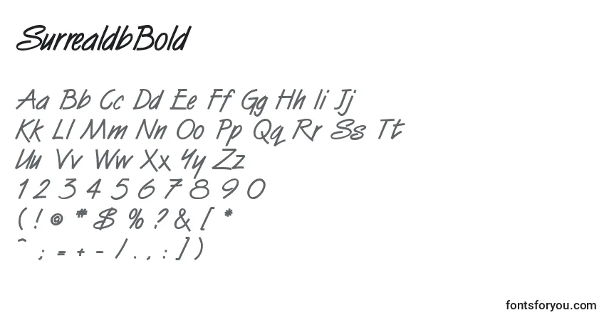 Czcionka SurrealdbBold – alfabet, cyfry, specjalne znaki