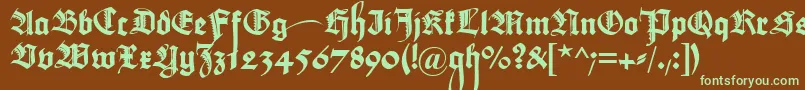 フォントMaximilianZier – 緑色の文字が茶色の背景にあります。