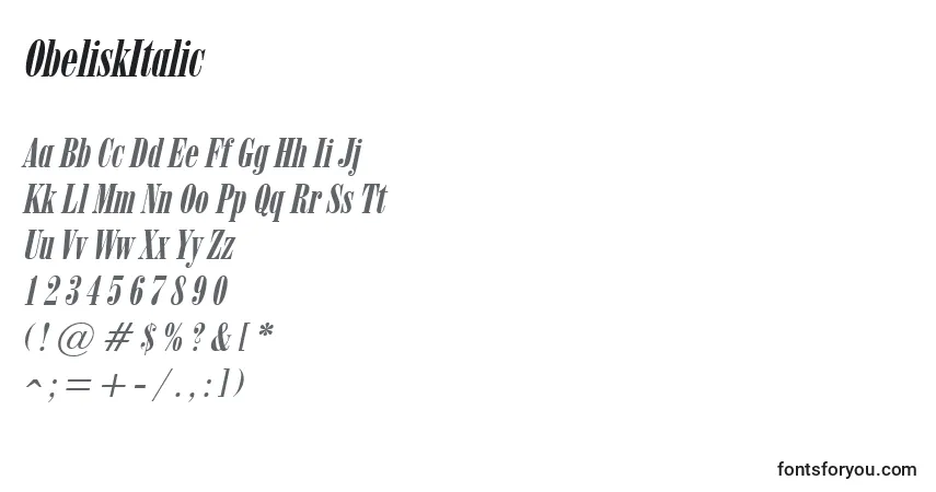 ObeliskItalic-fontti – aakkoset, numerot, erikoismerkit