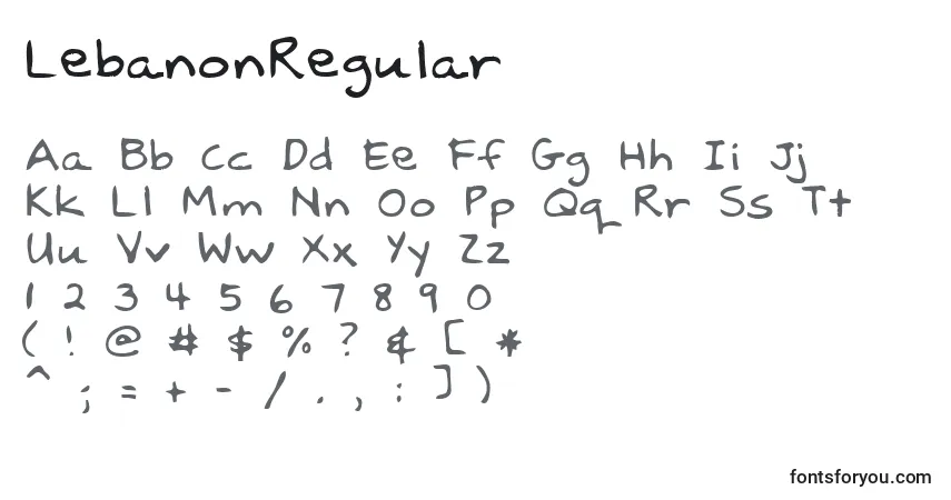 Czcionka LebanonRegular – alfabet, cyfry, specjalne znaki