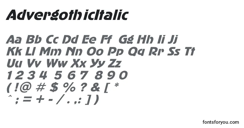 AdvergothicItalic-fontti – aakkoset, numerot, erikoismerkit