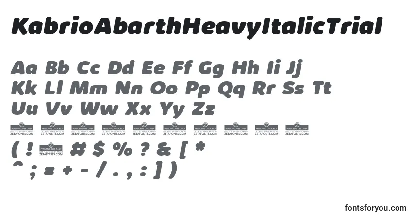 Шрифт KabrioAbarthHeavyItalicTrial – алфавит, цифры, специальные символы