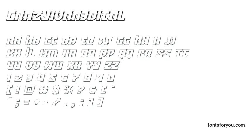 Шрифт Crazyivan3Dital – алфавит, цифры, специальные символы