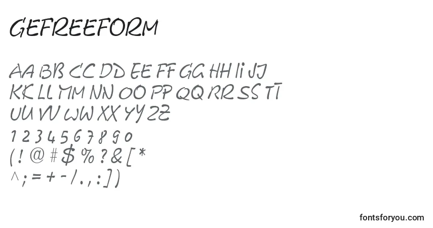 Czcionka GeFreeForm – alfabet, cyfry, specjalne znaki