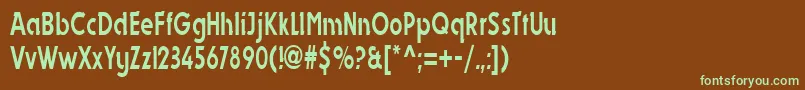 フォントDynastycondensedRegular – 緑色の文字が茶色の背景にあります。