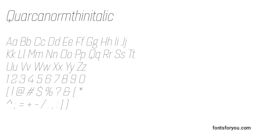 Czcionka Quarcanormthinitalic – alfabet, cyfry, specjalne znaki