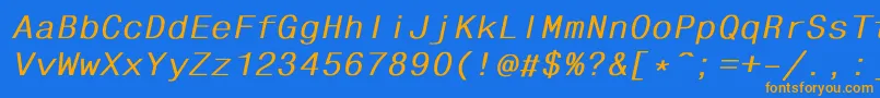 フォントFhdlbi – オレンジ色の文字が青い背景にあります。