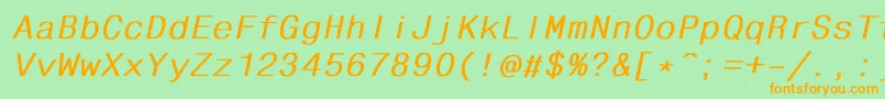 フォントFhdlbi – オレンジの文字が緑の背景にあります。