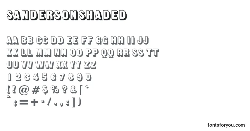 A fonte Sandersonshaded – alfabeto, números, caracteres especiais
