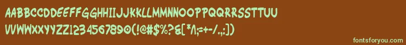 フォントWimpc – 緑色の文字が茶色の背景にあります。