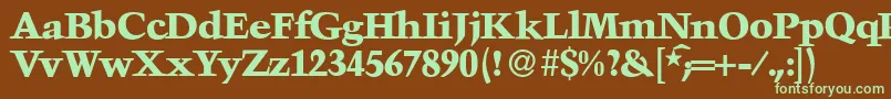 フォントTroubadourXboldRegular – 緑色の文字が茶色の背景にあります。