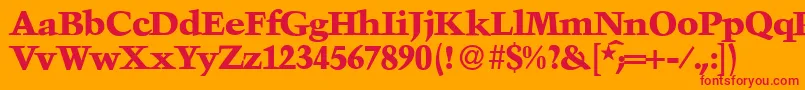 TroubadourXboldRegular-Schriftart – Rote Schriften auf orangefarbenem Hintergrund