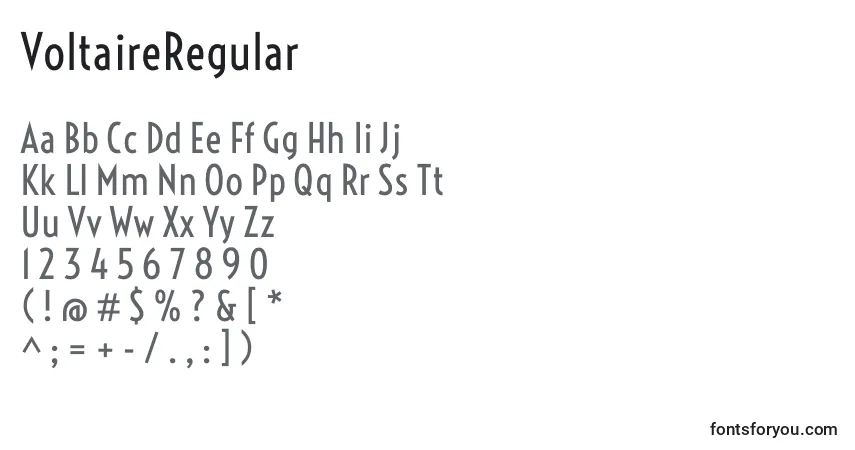 A fonte VoltaireRegular – alfabeto, números, caracteres especiais