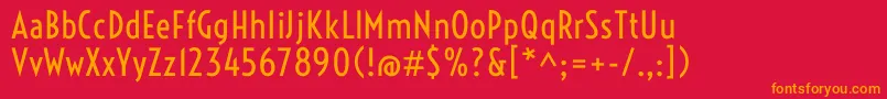 Fonte VoltaireRegular – fontes laranjas em um fundo vermelho