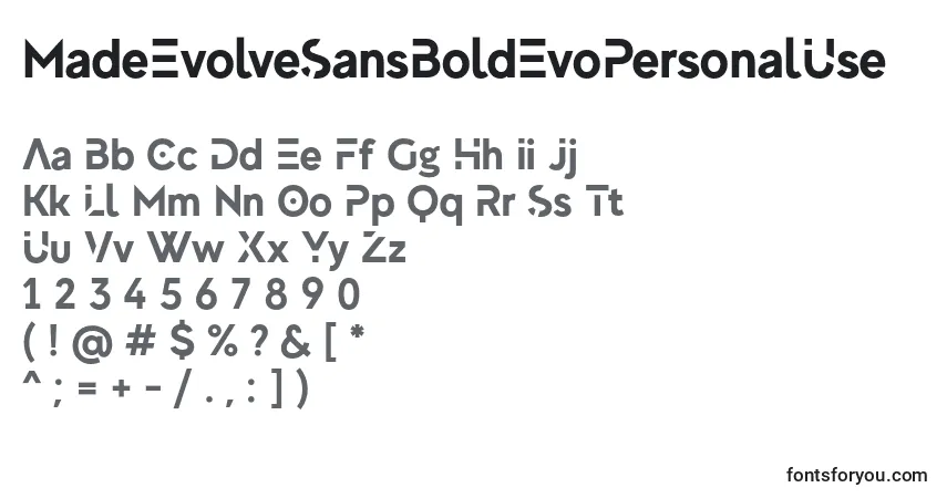 Schriftart MadeEvolveSansBoldEvoPersonalUse – Alphabet, Zahlen, spezielle Symbole