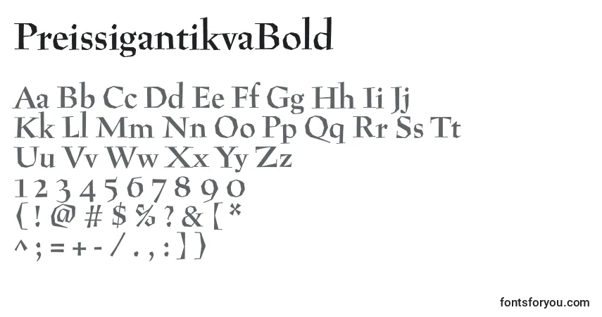 Schriftart PreissigantikvaBold – Alphabet, Zahlen, spezielle Symbole