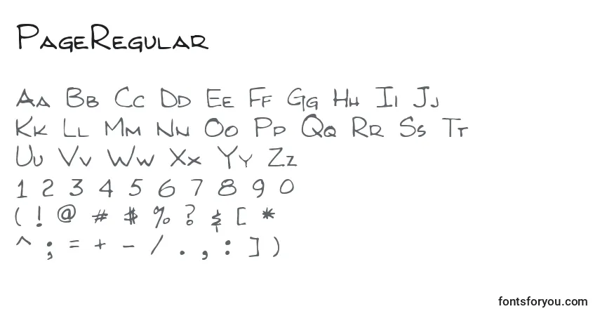 Czcionka PageRegular – alfabet, cyfry, specjalne znaki