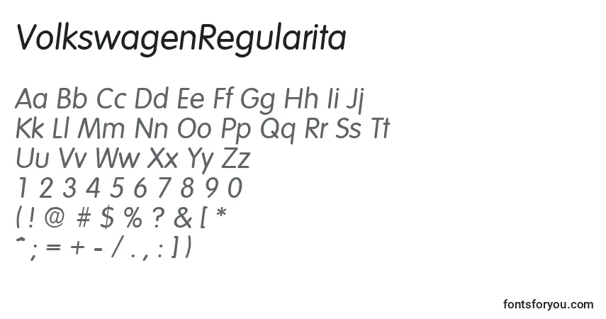 Czcionka VolkswagenRegularita – alfabet, cyfry, specjalne znaki