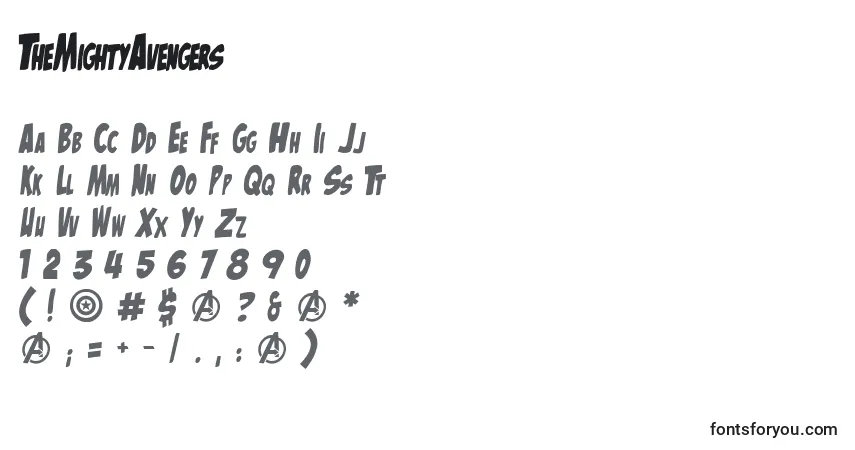 Шрифт TheMightyAvengers – алфавит, цифры, специальные символы