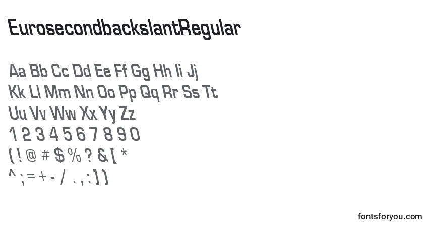 Czcionka EurosecondbackslantRegular – alfabet, cyfry, specjalne znaki