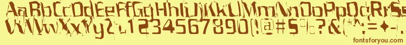 フォントPorrblaska – 茶色の文字が黄色の背景にあります。