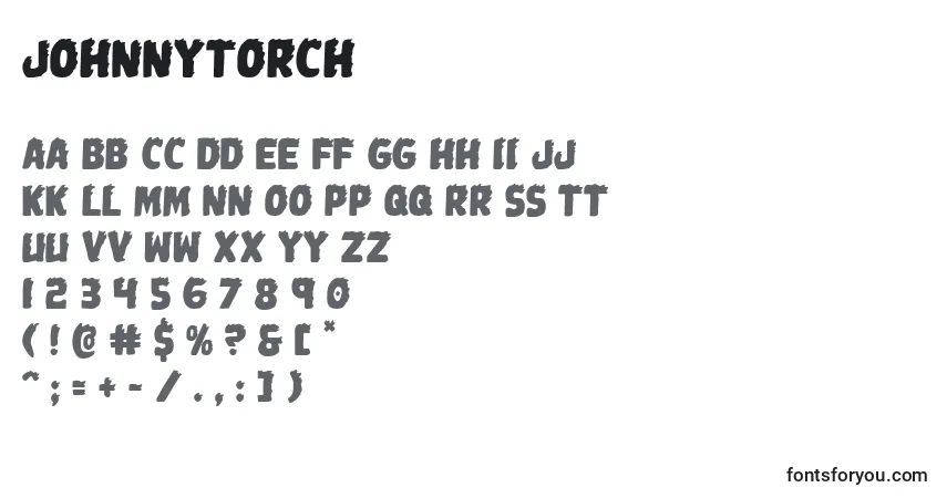 A fonte Johnnytorch – alfabeto, números, caracteres especiais