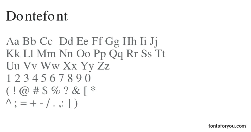 Schriftart Dontefont – Alphabet, Zahlen, spezielle Symbole